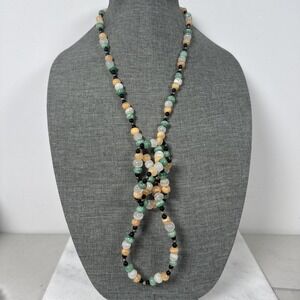Vintage Multicolored Jade Necklace With Silver Gold tone Clasp
